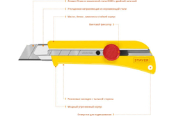Нож с винтовым фиксатором Stayer SK-25, сегментированные лезвия 25 мм, усиленный корпус, 09173_z01