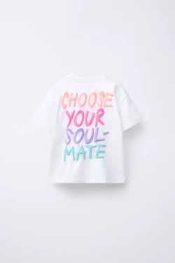 ZARA ФУТБОЛКА С РЕЛЬЕФНОЙ НАДПИСЬЮ, БЕЛЫЙ