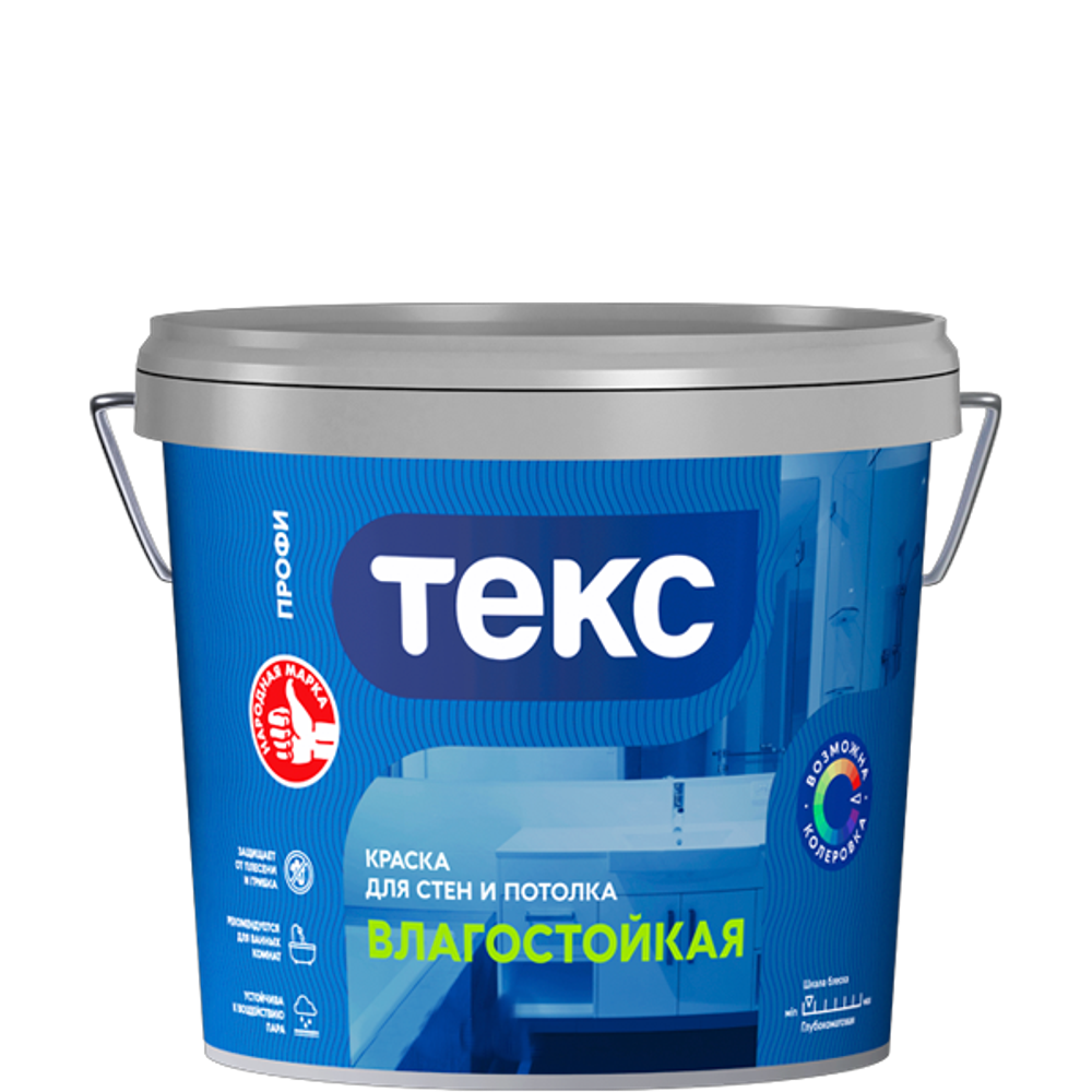 ТЕКС Краска ВД влагостойкая супербелая класс ПРОФИ 1,8л=2,6кг