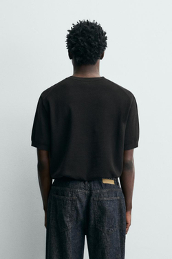 ZARA ФУТБОЛКА RELAXED FIT ИЗ ТРИКОТАЖА, ШОКОЛАДНЫЙ