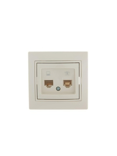 Розетка компьютерная + телефонная 2-м СП Mira RJ45 + RJ11 крем./крем.. LEZARD 701-0303-143