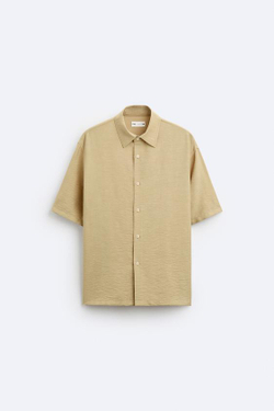 ZARA РУБАШКА ИЗ РЕЛЬЕФНОЙ СМЕСОВОЙ ВИСКОЗЫ, БЕЖЕВЫЙ