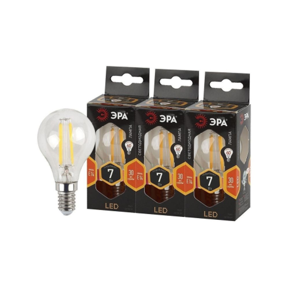 Лампа светодиодная ЭРА F-LED P45-7W-827-E14 E14 / Е14 7Вт филамент шар теплый белый свет | Филаментные декоративные