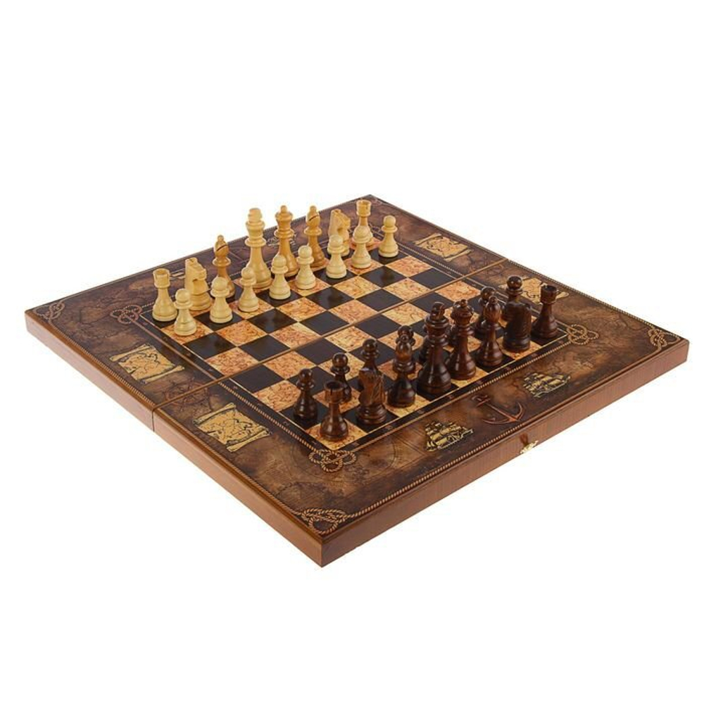 Шахматы большие "Морская карта", игральная доска 50 x 50 см. SA-SH-020