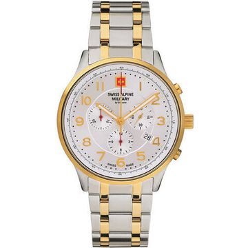С браслетом Мужские наручные часы с серебряным браслетом Swiss Alpine Military 7084.9142 Chronograph 43mm 10ATM