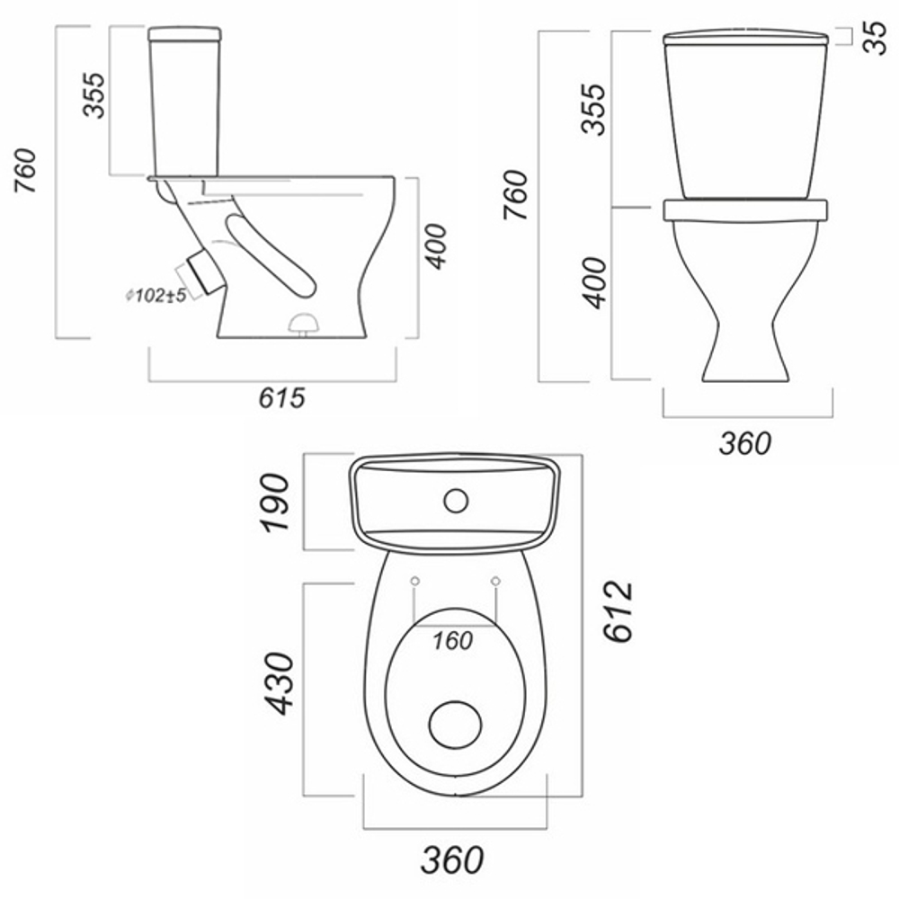 Унитаз-компакт "Эталон" эконом/СТАНДАРТ (кос, нижн, арм.Уклад, сид.полипропилен) (Sanita)