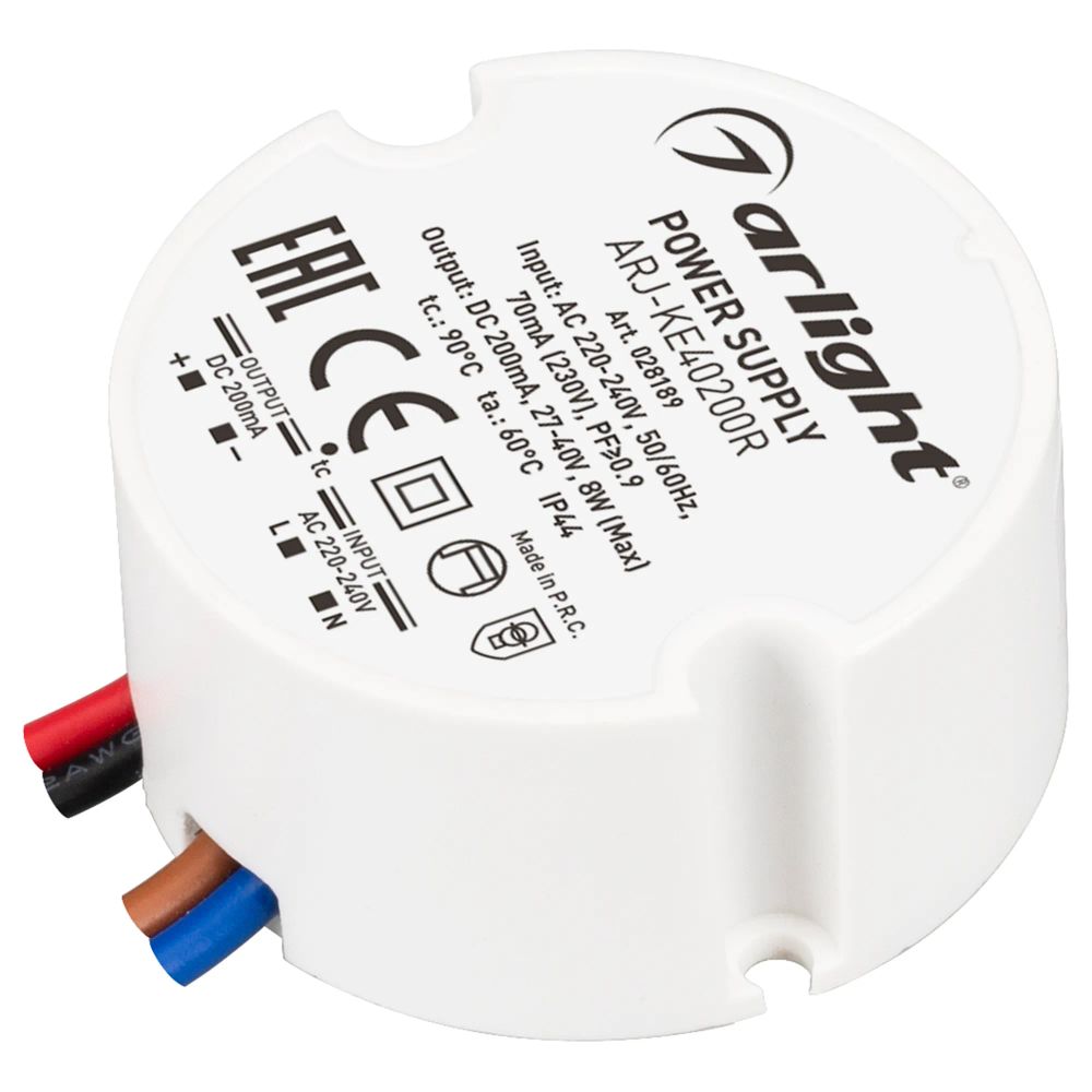 Блок питания ARJ-KE40200R (8W, 200mA, PFC) (Arlight, IP44 Пластик, 5 лет) 028189
