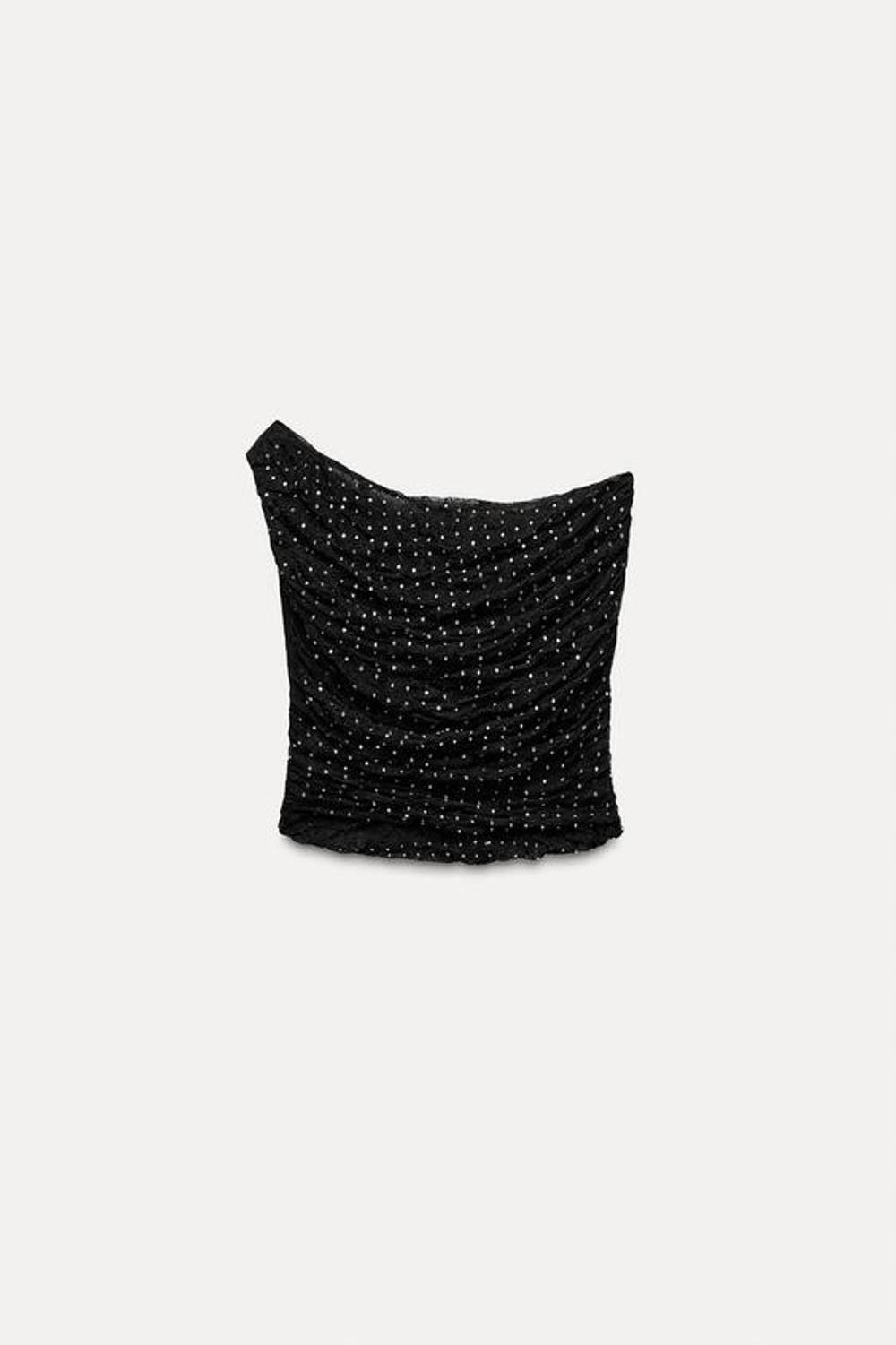 ZARA КРУЖЕВНОЙ КРОП-ТОП АСИММЕТРИЧНОГО КРОЯ, ЧЕРНЫЙ