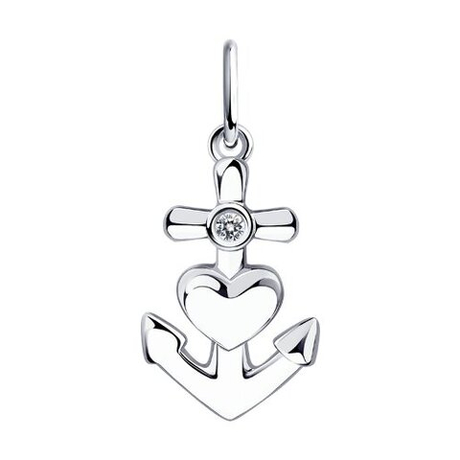 Подвеска Якорь из серебра с фианитами
