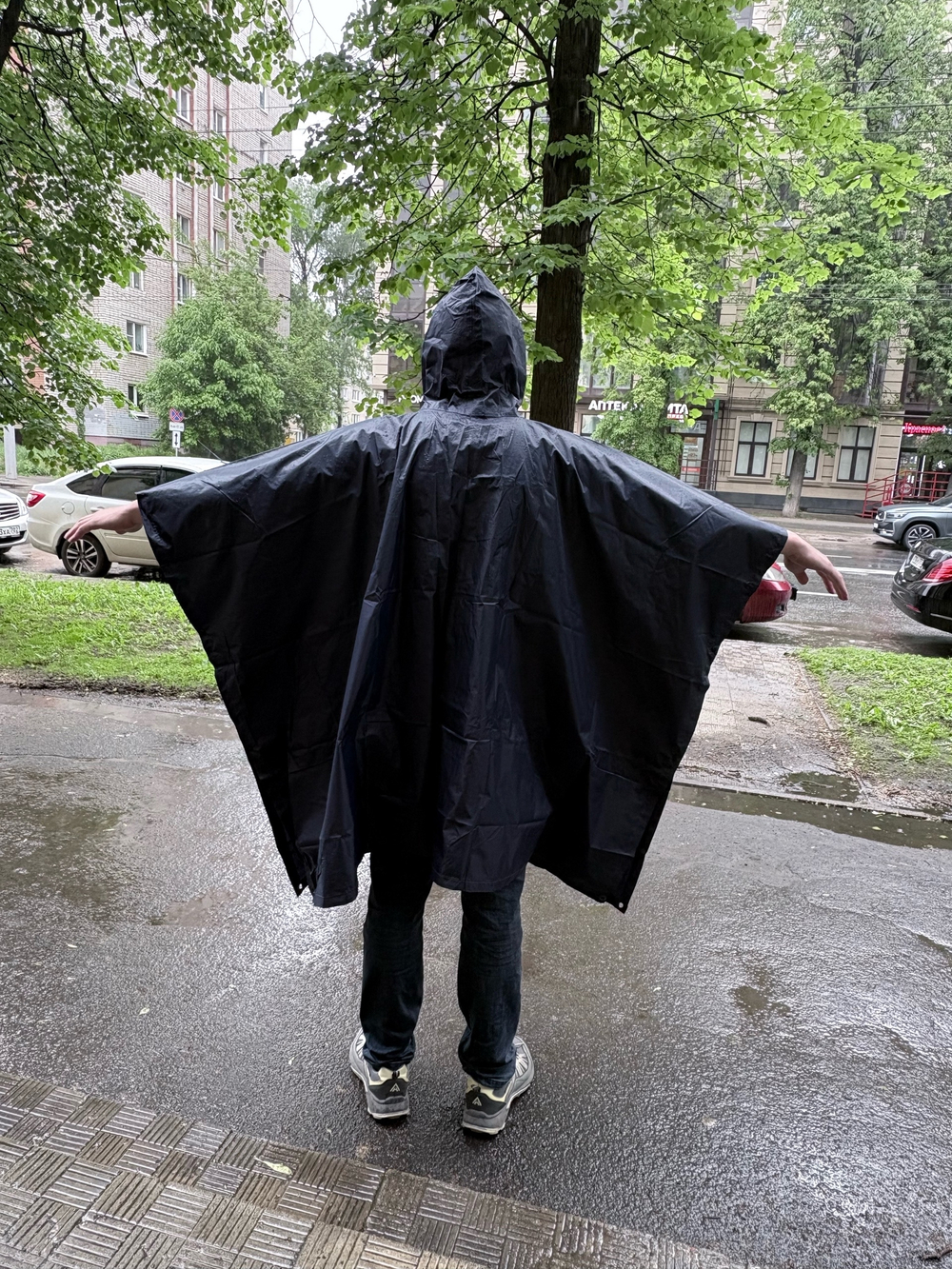 Дождевик пончо синее