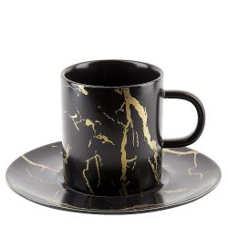 Набор: 2 чашки v=220 мл и 2 блюдца "Черный мрамор" (подарочная упаковка)