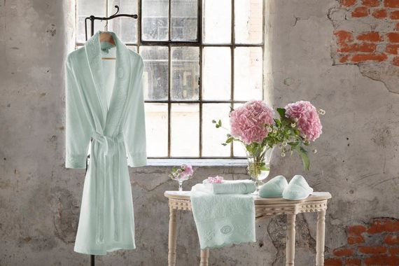 Набором ANTOINETTE бирюзовый женский халат Tivolyo Home