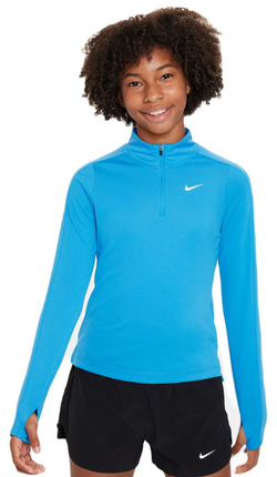 Футболка для девочки теннисная Nike Kids Dri-Fit Long Sleeve 1/2 Zip Top - light photo blue/white