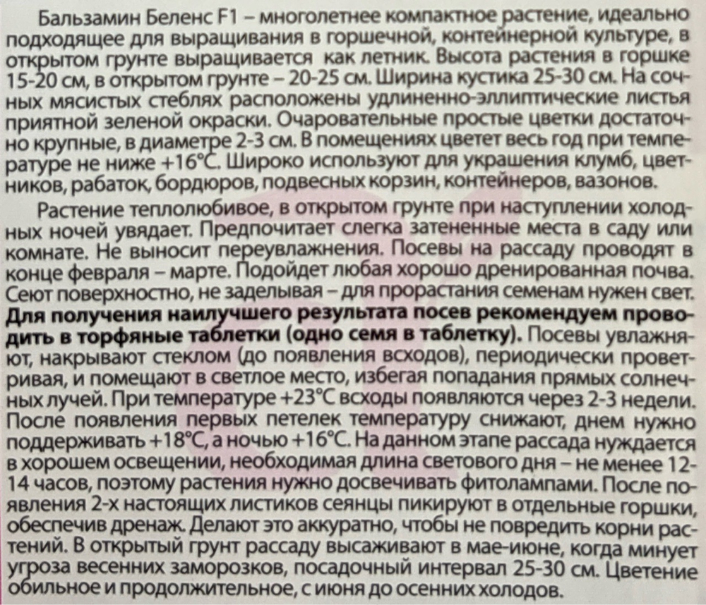 Бальзамин Беленс Красная звезда 5 шт СМЦ-256
