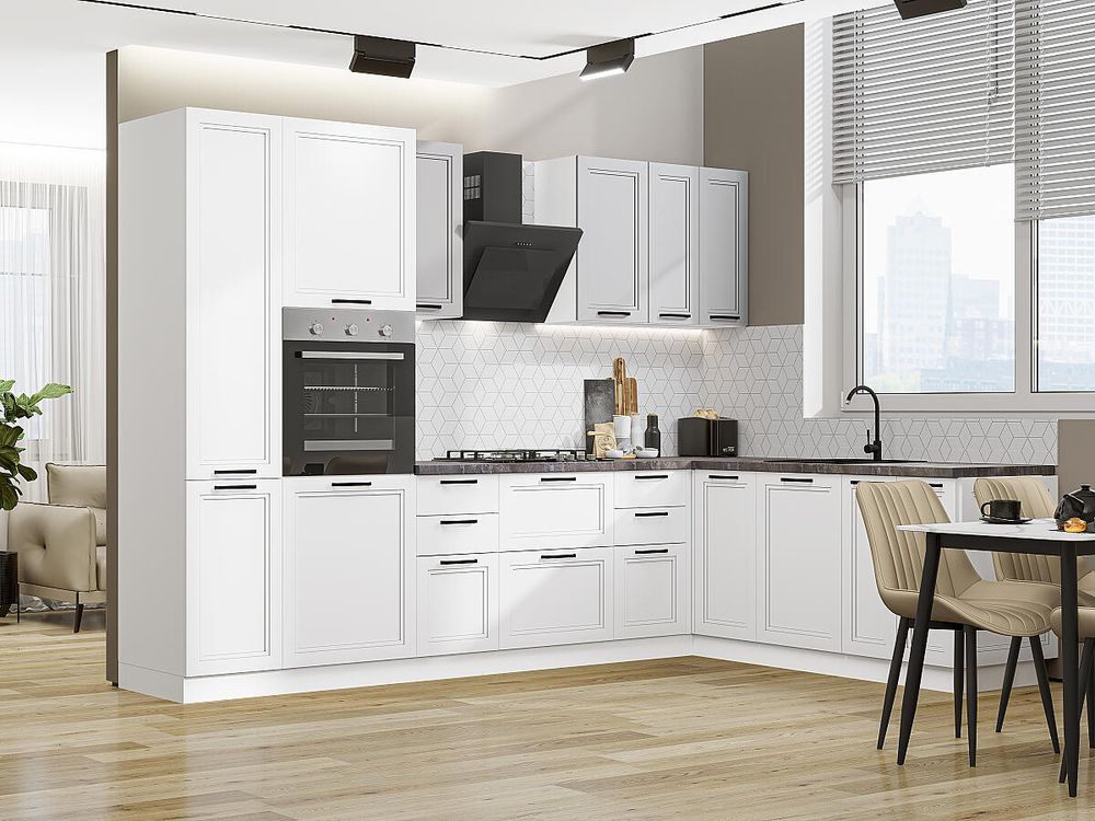 Угловая модульная кухня Нео-03 Grey Silk/White Silk - Белый 2140*3000/2100*600