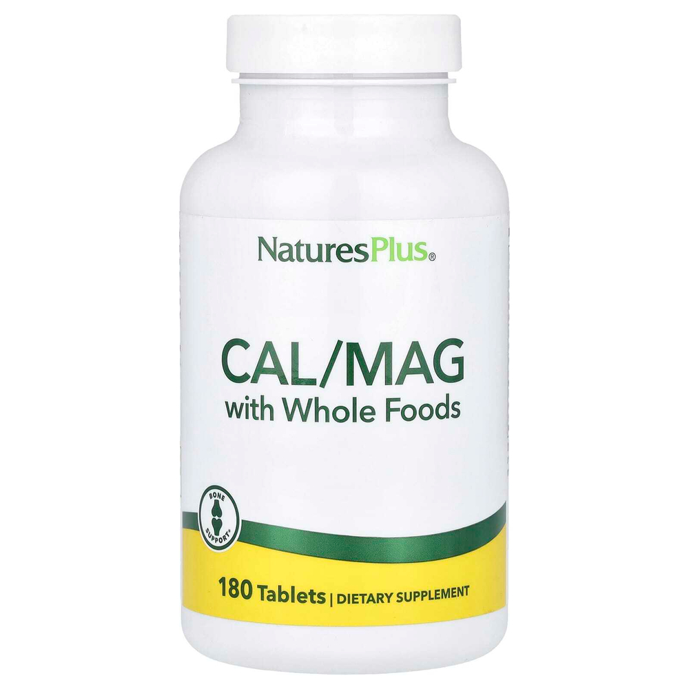 NaturesPlus, кальций и магний с цельнопищевыми ингредиентами, 180 таблеток