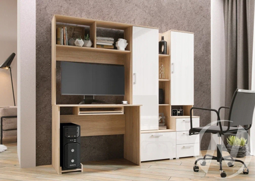 Стол компьютерный №6 (Белый глянцевый/Дуб сонома)