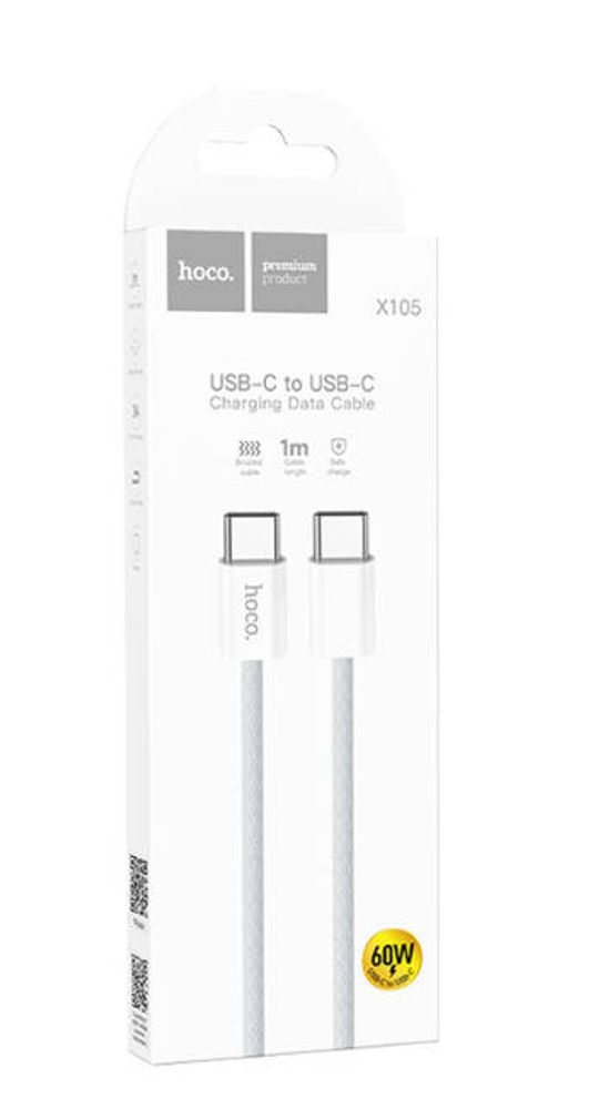 Кабель HOCO X105 Type-C-Type-C 60W 3A 1м Nylon White