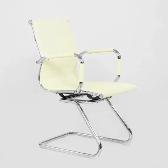 Кресло конференц Barneo K-113 бежевая кожа на полозьях