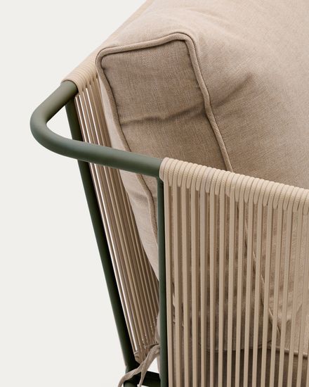 Уличный 2-х местный диван Zivia из веревки цвета экрю и стали зеленого цвета La Forma Испания