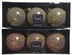 Набор стеклянных шаров Люневиль 80 мм, бежевый, 3 шт, Kaemingk (060217/1)