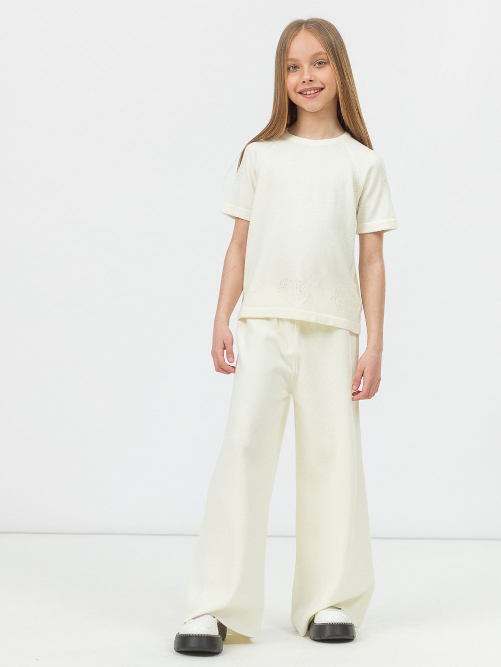 Брюки широкие для девочки AT991 молочный