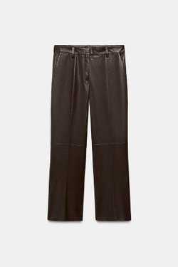 ZARA РАСКЛЕШЕННЫЕ БРЮКИ ИЗ КОЖИ — ZW COLLECTION LIMITED EDITION, КОРИЧНЕВЫЙ