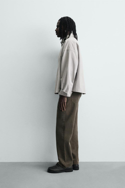 ZARA РУБАШКА В ПОЛОСКУ С КОНТРАСТНОЙ ВЫШИВКОЙ, СЕРЫЙ