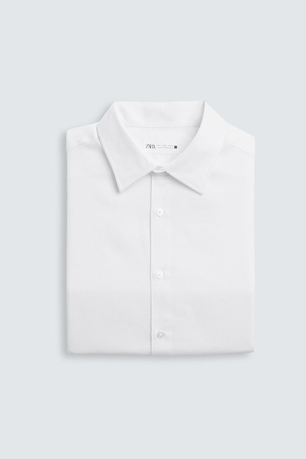 ZARA РУБАШКА ИЗ РЕЛЬЕФНОЙ ТКАНИ EASY CARE, БЕЛЫЙ