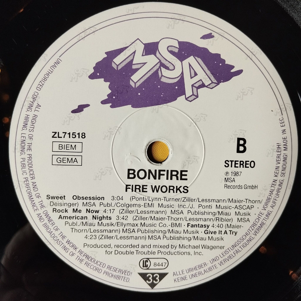 Винтажная виниловая пластинка LP Bonfire Fire Works (Germany 1988)