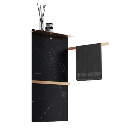 Полотенцесушитель электрический с каменной плитой Черный мрамор WONZON & WOGHAND STUTTGART, Брашированное золото (WW-A504-BG)