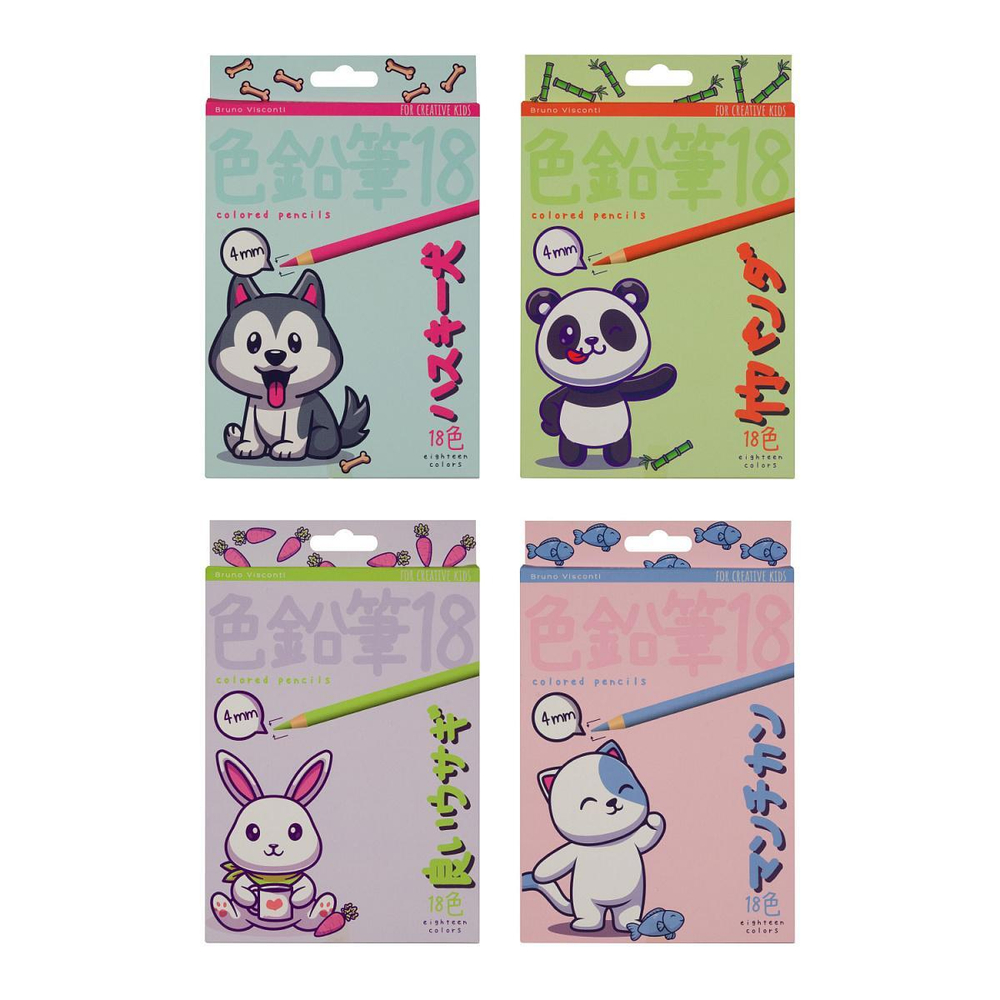 Карандаши цветные пластиковые 4,0 мм 18 цв. "Kawaii Animals" (Bruno Visconti)