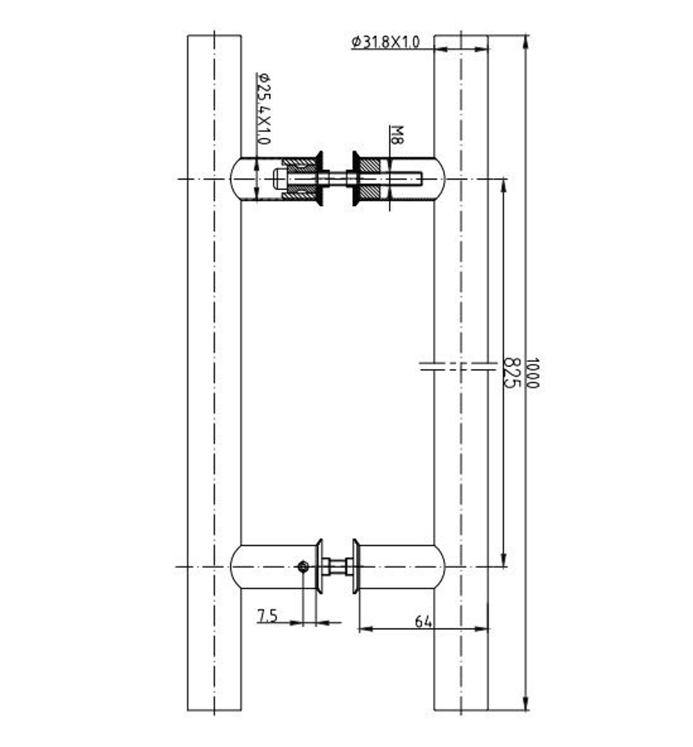 Ручка скоба офисная Апекс HC-0920-32/825-INOX 825мм