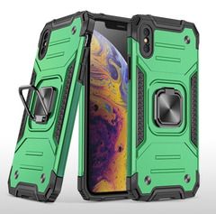 Противоударный чехол для iPhone X / XS зеленый с пластиной для магнитного автодержателя и кольцом подставкой