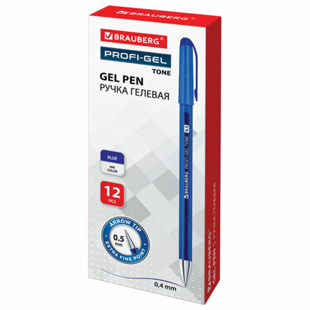 Ручка гелевая BRAUBERG "Profi-Gel TONE", СИНЯЯ, линия письма 0,4 мм, стандартный наконечник 0,5 мм, тонированный корпус, 144128