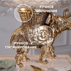 Фруктовница Слон Джайпурарт Бронза со стеклянной чашей