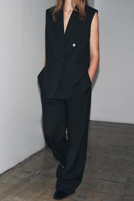 ZARA ДВУБОРТНЫЙ ЖИЛЕТ ОВЕРСАЙЗ — ZW COLLECTION, ЧЕРНЫЙ