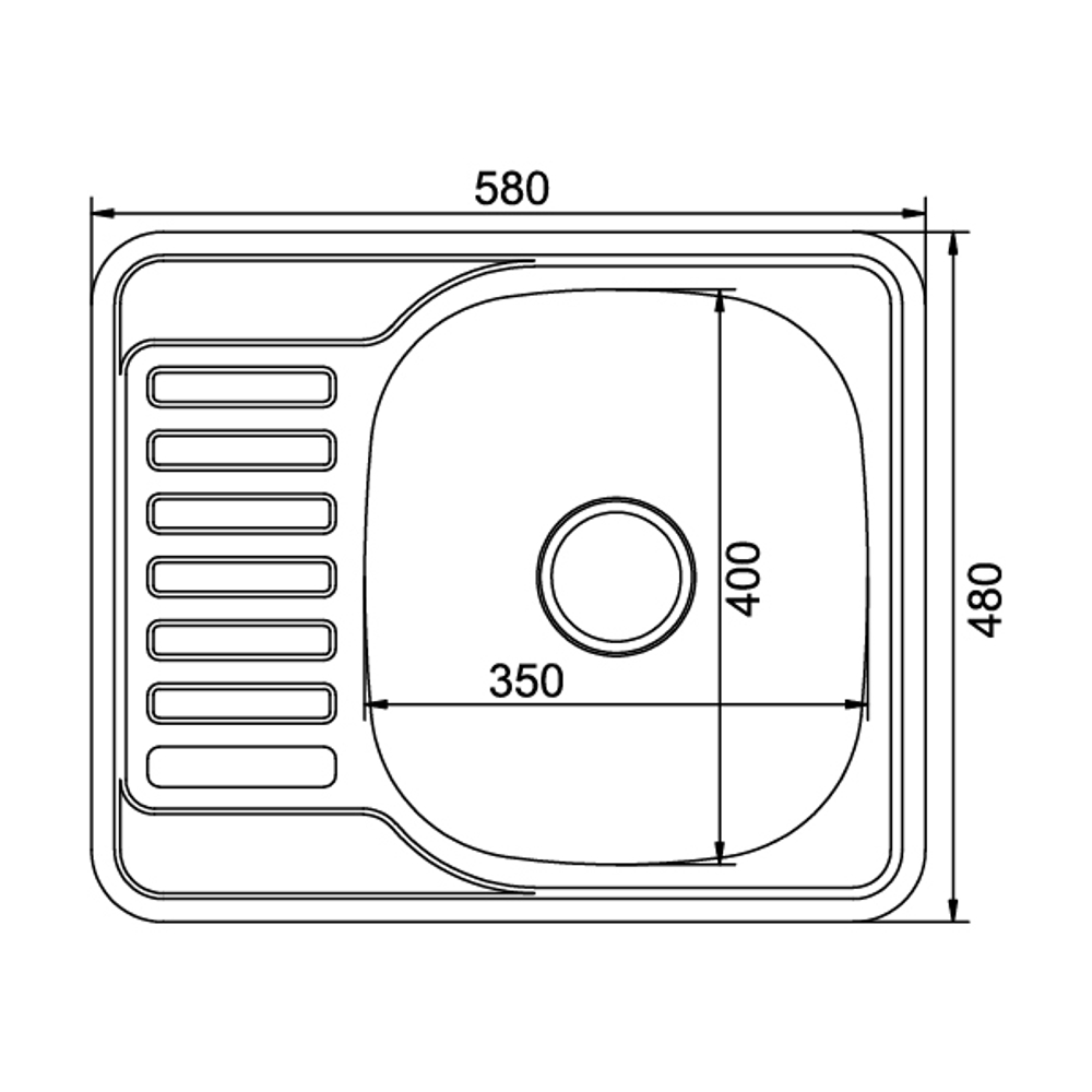 Мойка врез 58х48 (0,6) прав вып 3 1/2 MIXLINE 16см с сифоном
