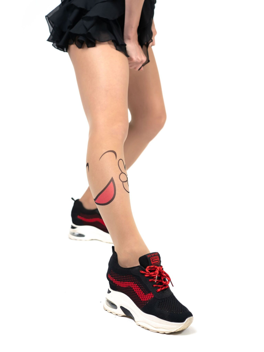 Колготки с принтом-рожицей на правой ножке (Размер: S-M-L) (Цвет: бежевый)