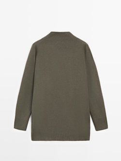 Massimo Dutti Длинный кардиган с пуговицами, серовато-зеленый