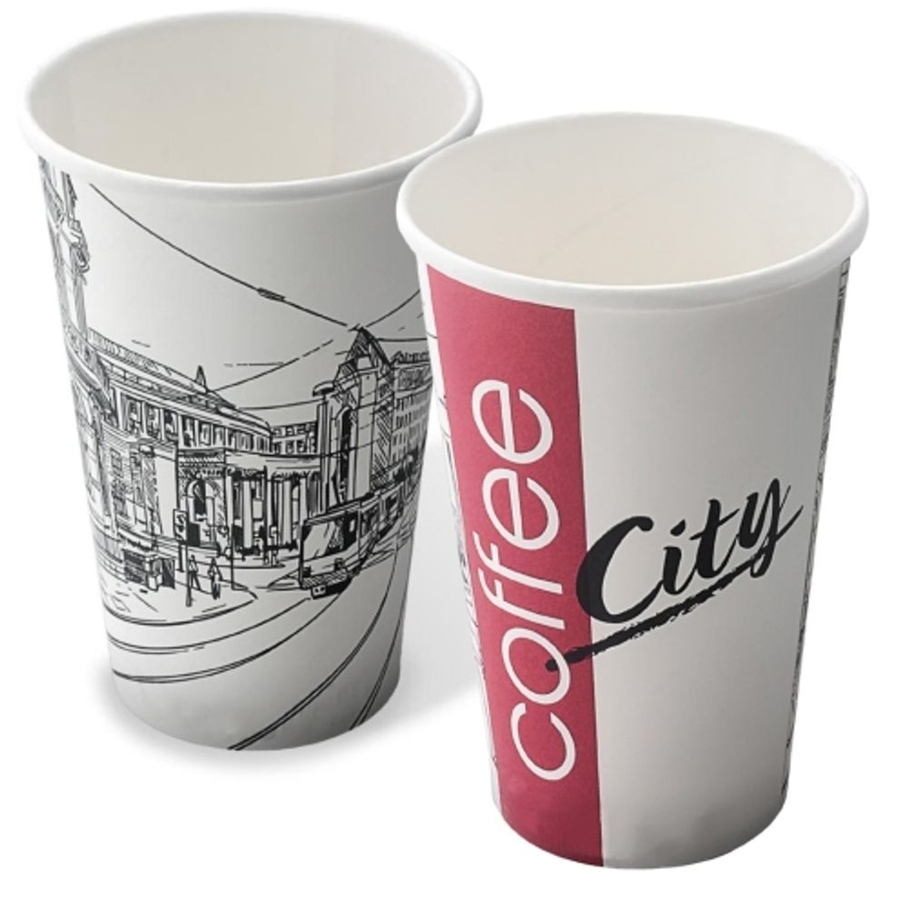 Стаканы бумажные 1сл. SP16, 400/473мл "Сити" (50/1000шт)