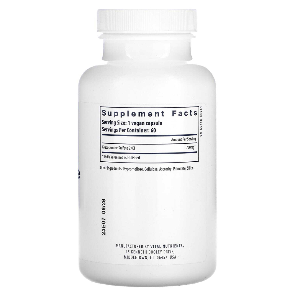 Vital Nutrients, Веганский сульфат глюкозамина, 120 веганских капсул (750 мг на капсулу)