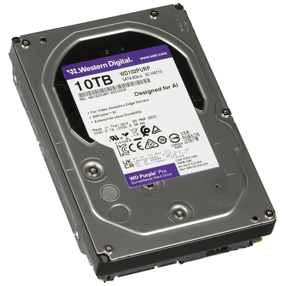 Жесткий диск для видеонаблюдения HDD 10Tb WD Purple Pro SATA3 512Mb 7200 3,5" WD102PURP