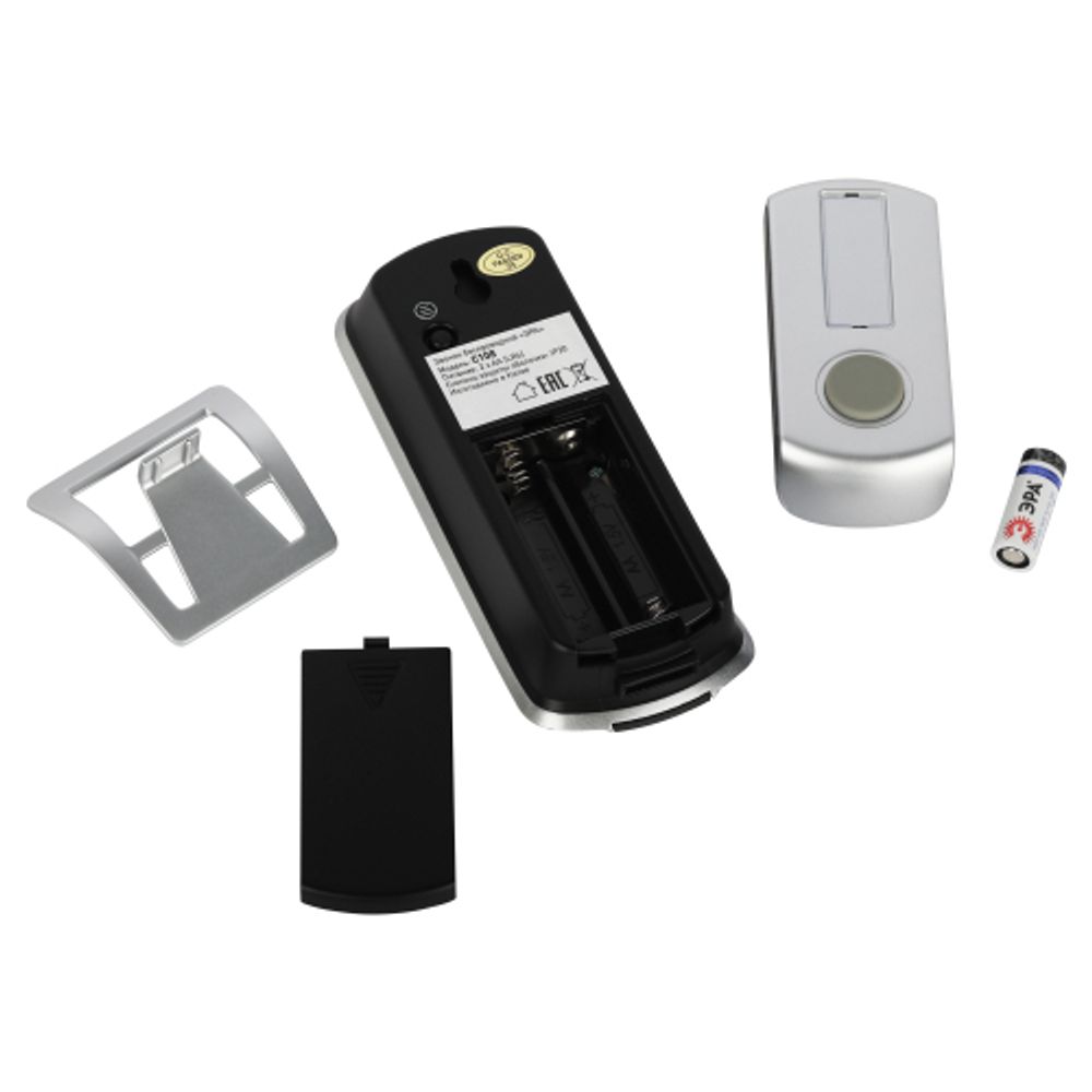 Звонок дверной ЭРА C108 беспроводной серебристо-чёрный 6 мелодий | Электрозвонки беспроводные