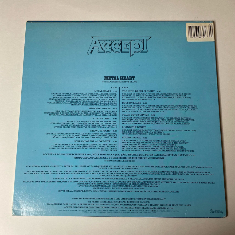 Винтажная виниловая пластинка LP Accept Metal Heart (USA 1985) Midnight Mover