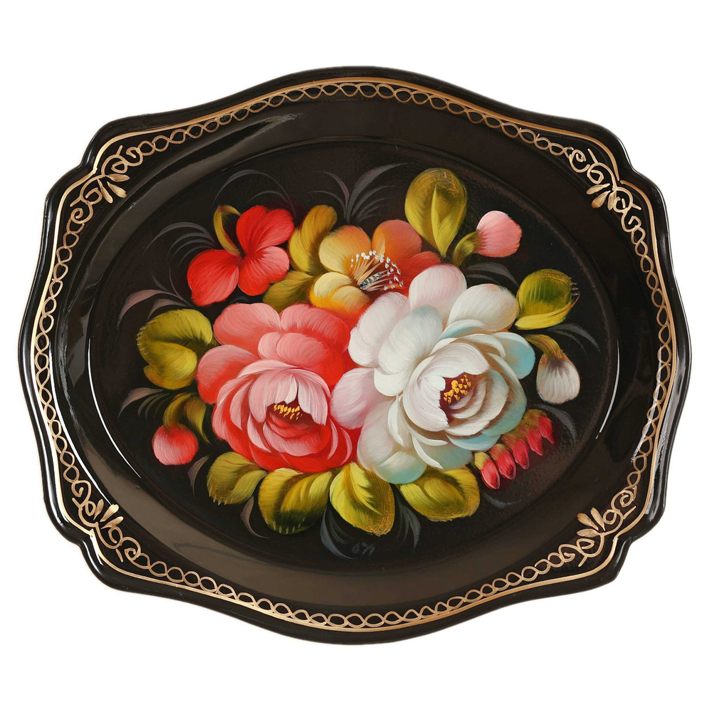 Жостовский поднос декоративный, размер 20х17 см (A3), металлический