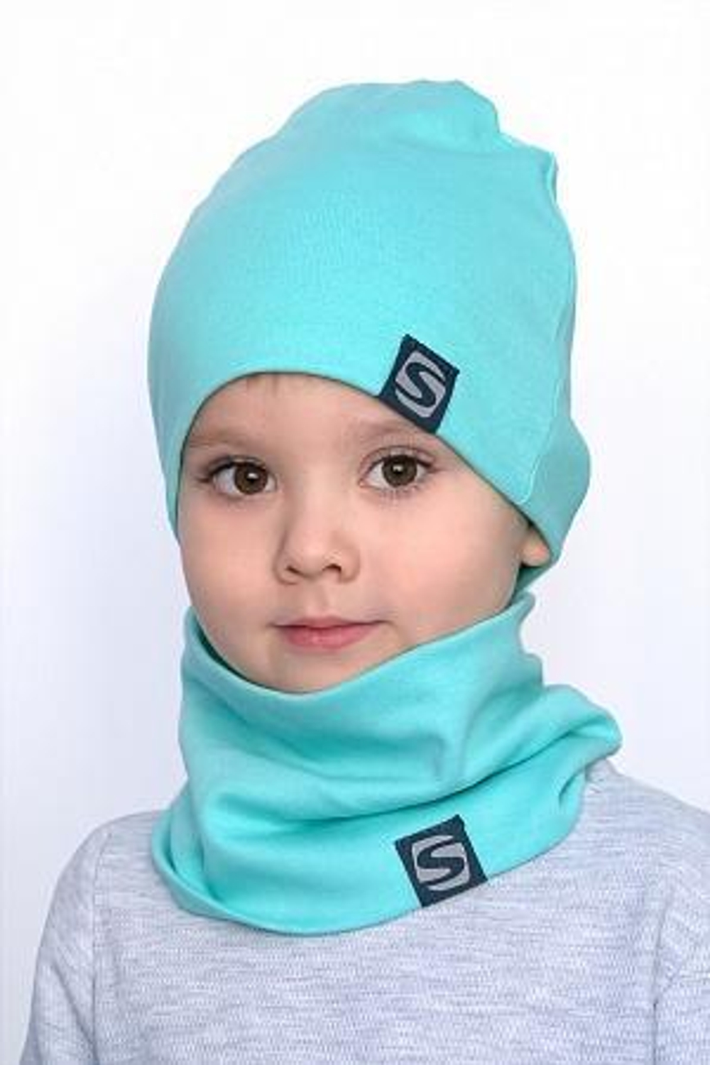 Комплект шапка+снуд р.52 бирюзовый (Smail)
