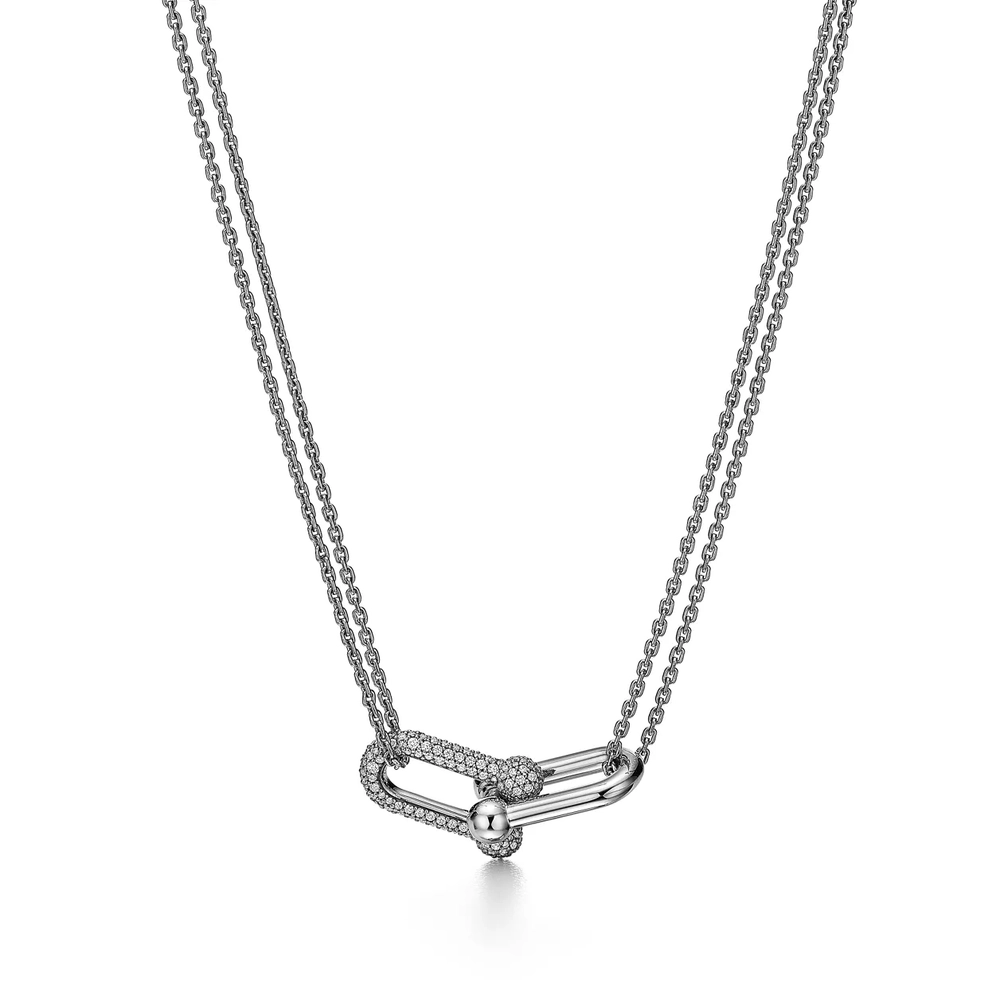 Подвеска из белого золота 18k с бриллиантами, Tiffany 💎 Hard Wear Large Double Link
