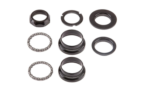 Рулевая колонка FP-H522A резьбовая, для штока вилки с резьбой 1" х 24tpi, диаметр патрона выноса руля/рулевого стакана/кольца короны - 22,2/34/27 мм, общая высота 37,5 мм, стальная, черная