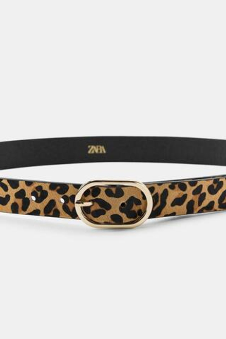 ZARA КОЖАНЫЙ РЕМЕНЬ С АНИМАЛИСТИЧЕСКИМ ПРИНТОМ, ЛЕОПАРДОВЫЙ